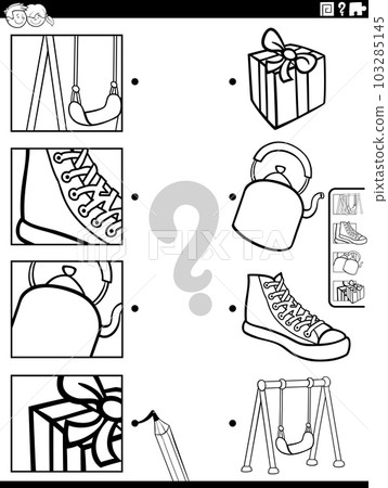 match cartoon objects and clippings game coloring page 103285145