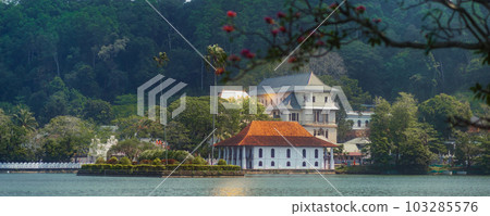 Panorama of Kandy Lake and Famous City Landmark Sri Dalada Maligawa, Sacred Tooth Relic The Temple in Sri Lanka. 103285576