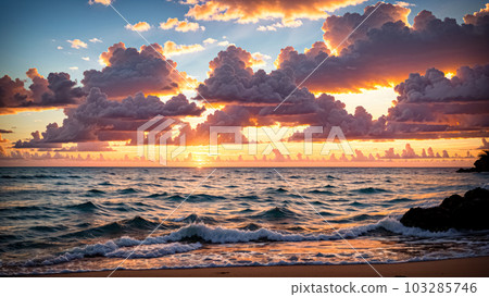 AI-generated image [Nature] Coast at dusk 103285746