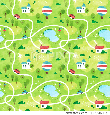 駕駛在夏季山路背景圖案無縫水彩風景圖 103286094