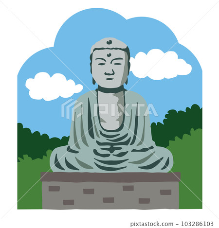 Kamakura Great Buddha Hand-drawn loose simple illustration (with background) 103286103