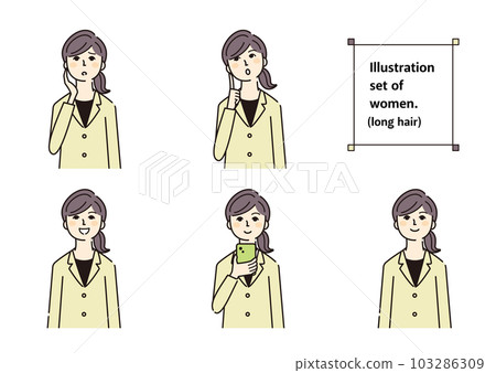 Female material facial expression long hair 103286309