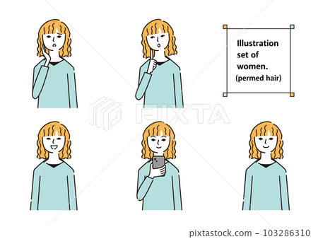 Female material facial expression permed hair 3 colors Female material facial expression permed hair 3 colors 103286310