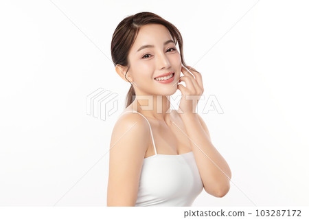 Beautiful young asian woman with clean fresh skin on white background, Face care, Facial treatment, Cosmetology, beauty and spa, Asian women portrait. 103287172