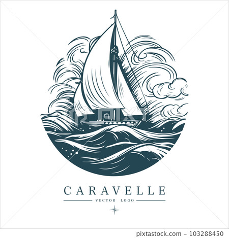Caravelle on the water Logo vintage emblem. Old retro vector illustration marine navy icon. Caravelle on the water Logo vintage emblem. Old retro vector illustration marine navy icon. 103288450
