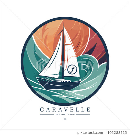 Sailing boat on the water, vector logo, colored caravelle emblem 103288513