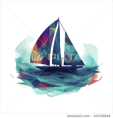 Sailing boat on the water, vector logo, colored caravelle emblem 103288648