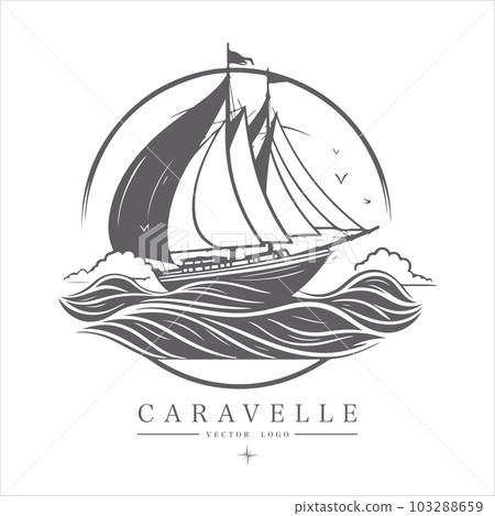 Caravelle on the water Logo vintage emblem. Old retro vector illustration marine navy icon. 103288659