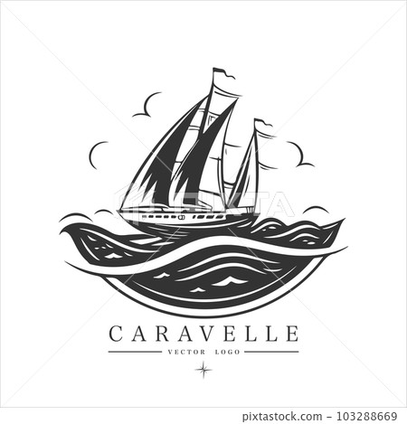 Minimal modern Sailing boat on the water, vector logo. Caravelle emblem Minimal modern Sailing boat on the water, vector logo. Caravelle emblem 103288669