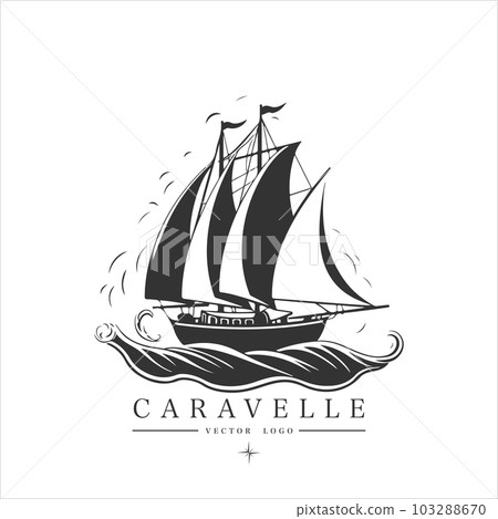 Minimal modern Sailing boat on the water, vector logo. Caravelle emblem 103288670