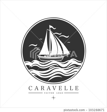 Minimal modern Sailing boat on the water, vector logo. Caravelle emblem Minimal modern Sailing boat on the water, vector logo. Caravelle emblem 103288671