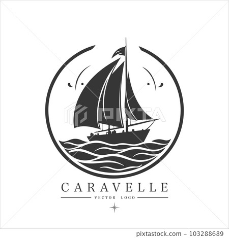 Minimal modern Sailing boat on the water, vector logo. Caravelle emblem Minimal modern Sailing boat on the water, vector logo. Caravelle emblem 103288689