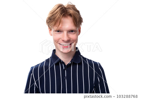 stylish 25 year old blond man in striped polo with hairstyle stylish 25 year old blond man in striped polo with hairstyle 103288768