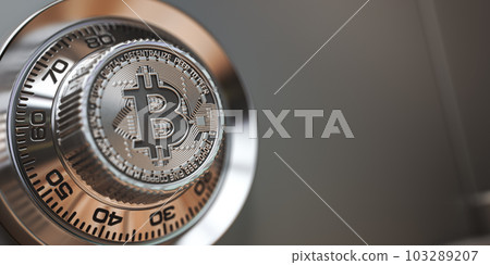 Bitcoin cryptocurrency security and protection of anonymity concept. Safe lock with symbol of bitcoin. 103289207