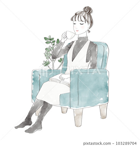 A woman sitting on a sofa and relaxing 103289704