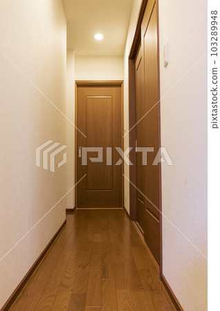 Corridor with wooden flooring 103289948