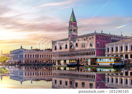 View of the Venice lagoon, San Marco and Doge's Palace at sunset sky, Italy View of the Venice lagoon, San Marco and Doge's Palace at sunset sky, Italy 103290185