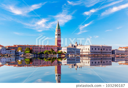San Marco and Doge's Palace, summer panorama of Venice lagoon, Italy 103290187