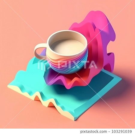 Cup of drink,creativity isometric 3D art illustration with dreamy summer color palette, minimalism design, generative ai Cup of drink,creativity isometric 3D art illustration with dreamy summer color palette, minimalism design, generative ai 103291039