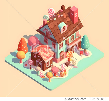 Sweet Candy House in isometric flat style, sweet life concept, generative ai 103291810