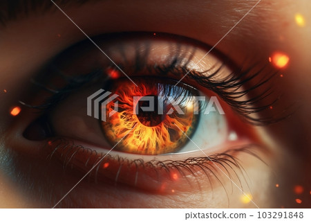 Female fire eye, macro close-up, photo realistic style, generative ai 103291848