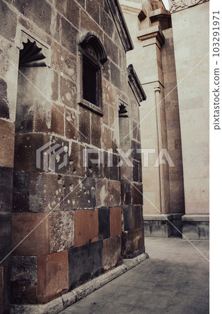 Ancient church walls with windows cityscape concept photo. 103291971