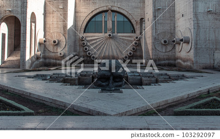 Yerevan cascade stairway with giant head in fountain. Yerevan cascade stairway with giant head in fountain. 103292097