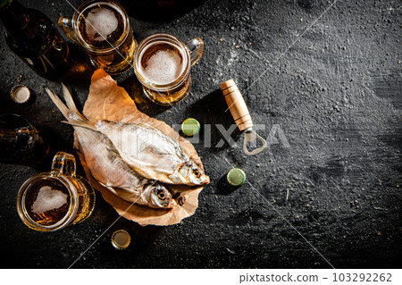 Beer with dried fish. Beer with dried fish. 103292262