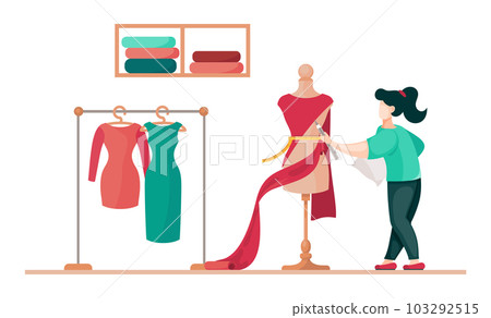 Fashion designer working at new dress model, concept of sewing workshop or fashion atelier 103292515