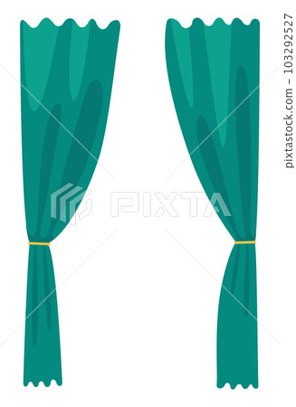 Vector cartoon icon of green curtains isolated at white background, curtains for theatre decoration 103292527