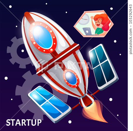 Startup business project, rocket is flying among stars in space. Vector cartoon style illustration Startup business project, rocket is flying among stars in space. Vector cartoon style illustration 103292643