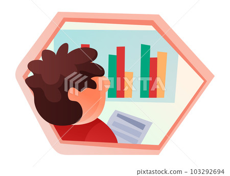 Businessman analyzes graph, data analysis, data coordination, employee studies data, flat style 103292694