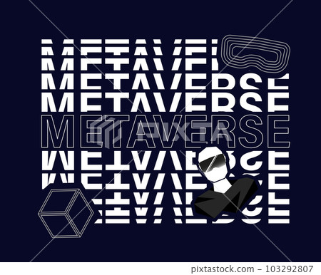Metaverse clipart for print. Modern illustration with lettering and cyberman 103292807