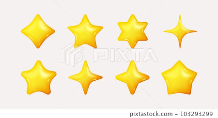 3d stars. Game shapes, render elements in cute cartoon style, like and feedback objects, gold or yellow best win symbol for review in mobile service. Vector glitter icon isolated elements 3d stars. Game shapes, render elements in cute cartoon style, like and feedback objects, gold or yellow best win symbol for review in mobile service. Vector glitter icon isolated elements 103293299