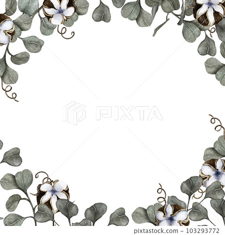 Delicate frame of eucalyptus branches. Watercolor illustration Delicate frame of eucalyptus branches. Watercolor illustration 103293772