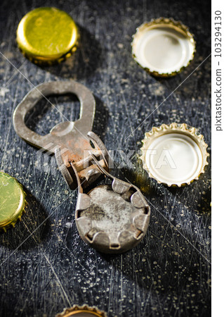 Beer opener with lids. Beer opener with lids. 103294130