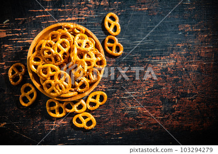 Salty pretzels, snack for beer. 103294279