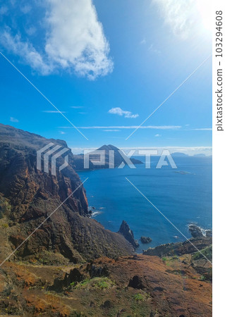 Beautiful scenic view from a height of the mountains and the sea. Beautiful scenic view from a height of the mountains and the sea. 103294608