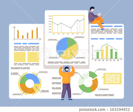 Teamwork concept, collaboration and discussion graphical business report with charts and graphs 103294852