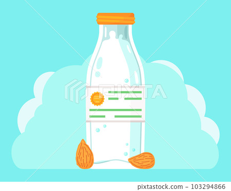 Plant-based vegan almond milk. Healthy alternative to lactose milk, environmentally friendly product Plant-based vegan almond milk. Healthy alternative to lactose milk, environmentally friendly product 103294866