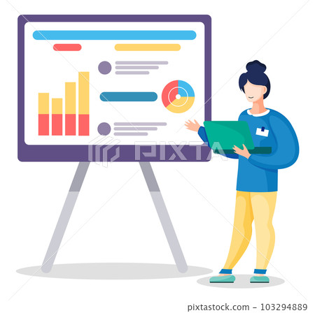 Woman show presentation at digital board, chart, diagram, graphics at board, business training Woman show presentation at digital board, chart, diagram, graphics at board, business training 103294889