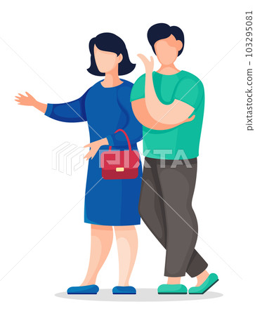 Faceless cartoon characters isolated at white background, young guy and girl wear dress talking Faceless cartoon characters isolated at white background, young guy and girl wear dress talking 103295081