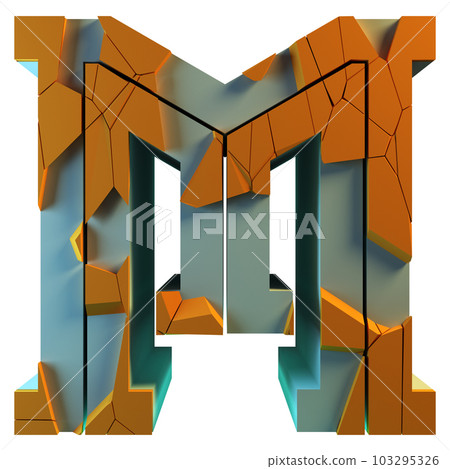 Geometric letter with cracked layer on white background.Rendered 3D illustration. Geometric letter with cracked layer on white background.Rendered 3D illustration. 103295326