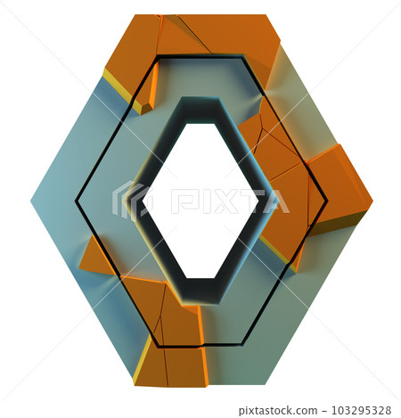 Geometric letter with cracked layer on white background.Rendered 3D illustration. 103295328
