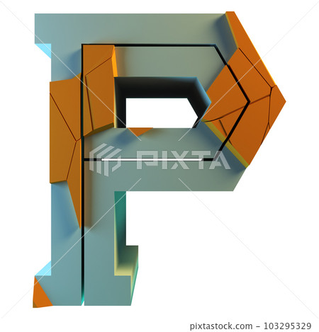 Geometric letter with cracked layer on white background.Rendered 3D illustration. 103295329