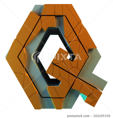 Geometric letter with cracked layer on white background.Rendered 3D illustration. Geometric letter with cracked layer on white background.Rendered 3D illustration. 103295330