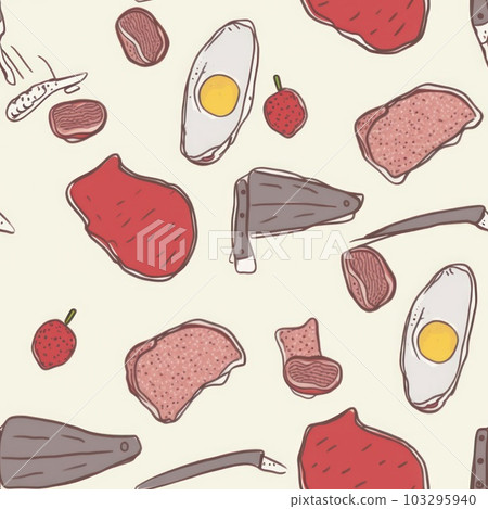 food themed eggs meat seamless pattern, different foodie background texture . generative ai food themed eggs meat seamless pattern, different foodie background texture . generative ai 103295940
