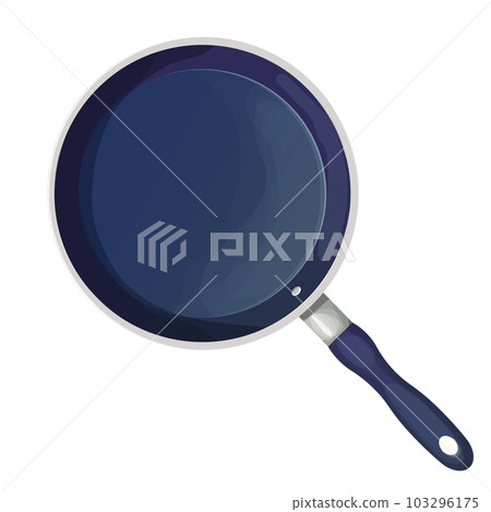Frying pan top view kitchen cookware equipment in cartoon style isolated on white background. Frypan teflon round shape. 103296175