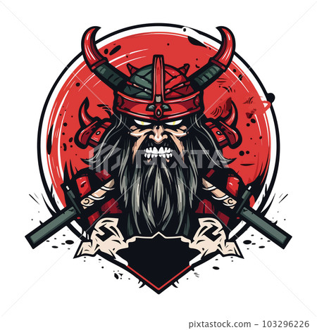 Asian Japanese samurai warrior esport gaming vector mascot logo template 103296226