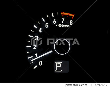 Tachometer rpm gauge rev in conventional modern car. Car instrument panel, interior dashboard control. Tachometer rpm gauge rev in conventional modern car. Car instrument panel, interior dashboard control. 103297657